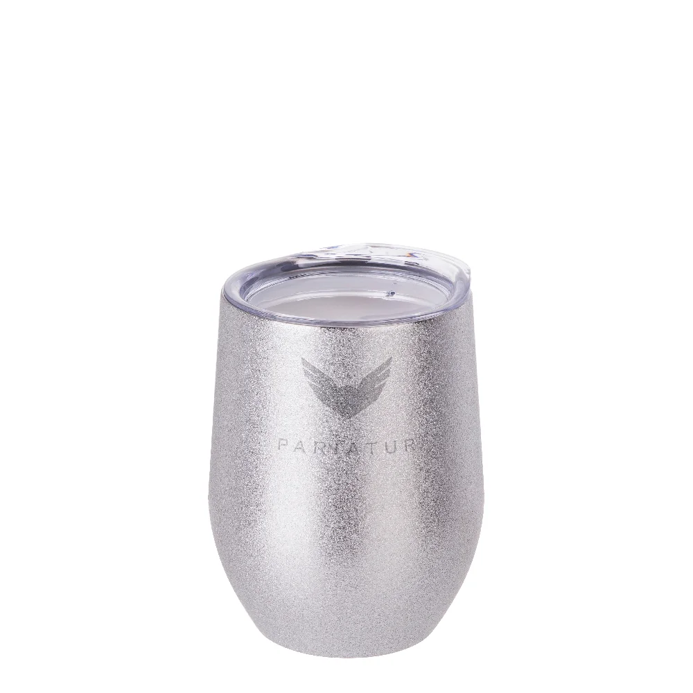 12oz/360ml Stainless Steel Stemless Glitter Cup w/ Lid(Silver) thumbnail 4