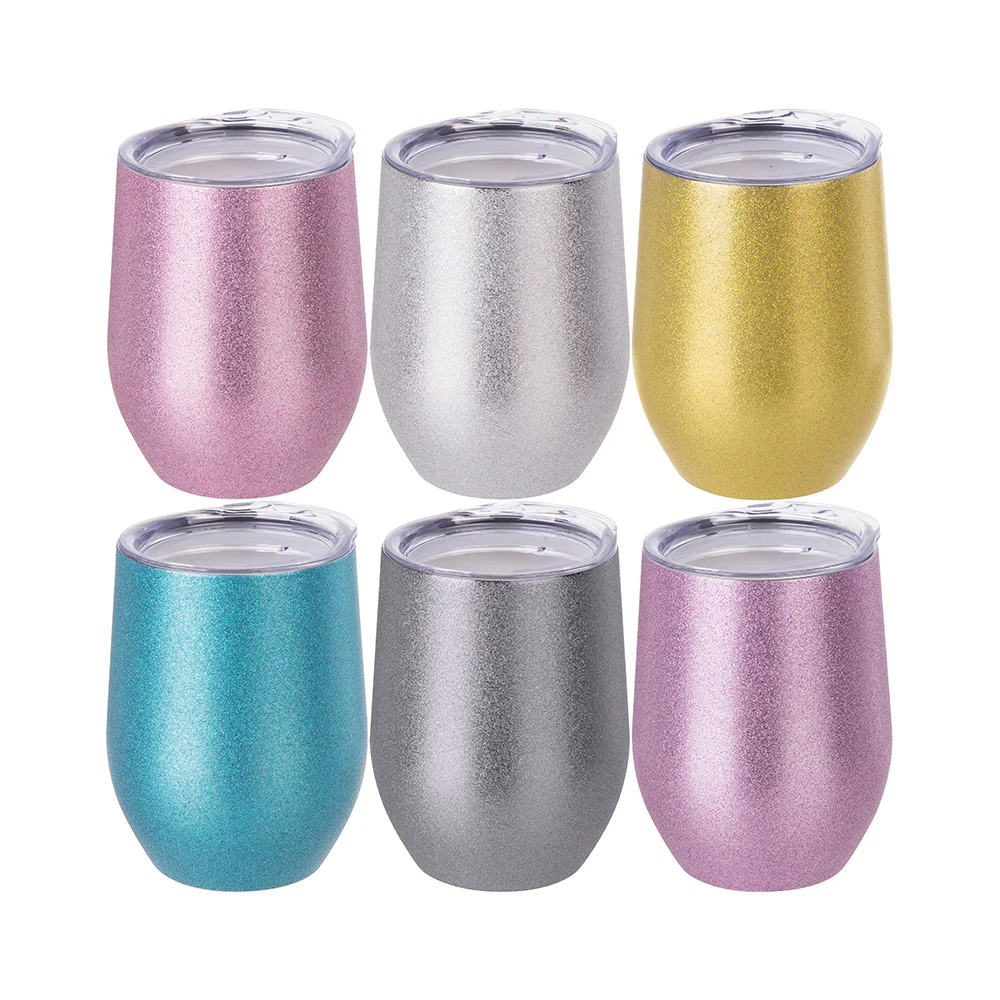 12oz/360ml Stainless Steel Stemless Glitter Cup w/ Lid(Silver) thumbnail 6