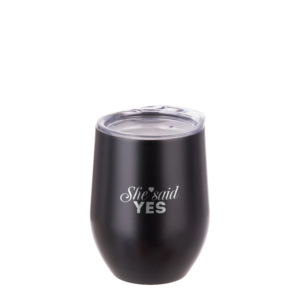 12oz 360ml Sublimation Wine Tumbler with Lid (Matt Black) thumbnail 2
