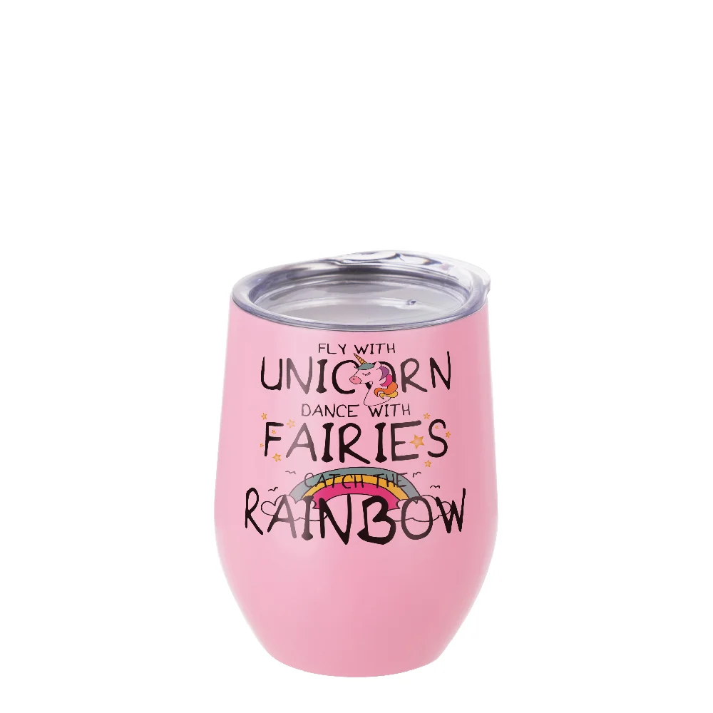 12oz 360ml Sublimation Wine Tumbler with Lid (Matt Pink) thumbnail 2