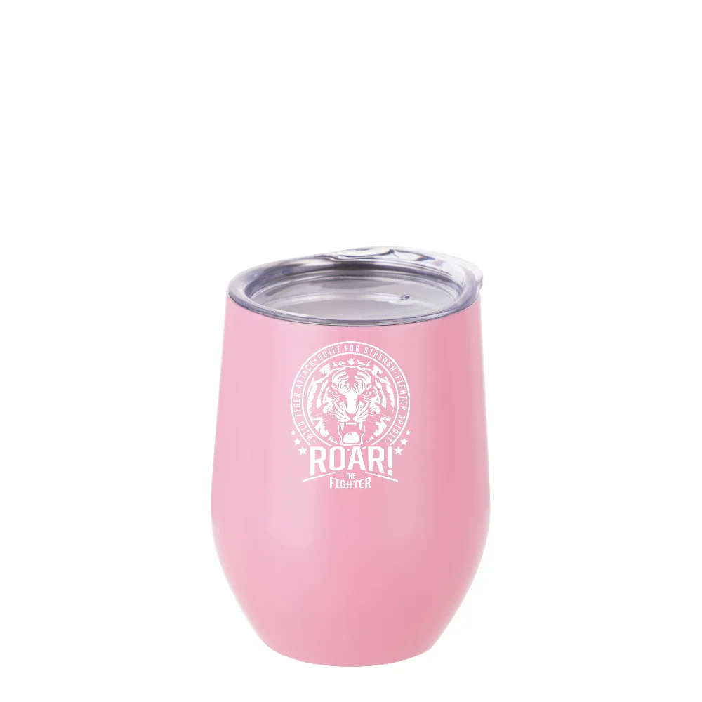 12oz 360ml Sublimation Wine Tumbler with Lid (Matt Pink) thumbnail 3