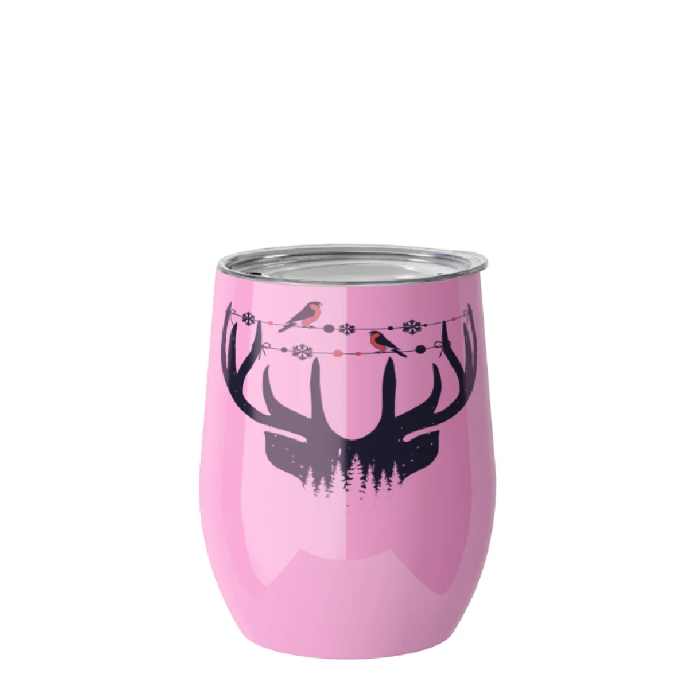 12oz 360ml Sublimation Wine Tumbler with Lid (Glossy Pink) thumbnail 2