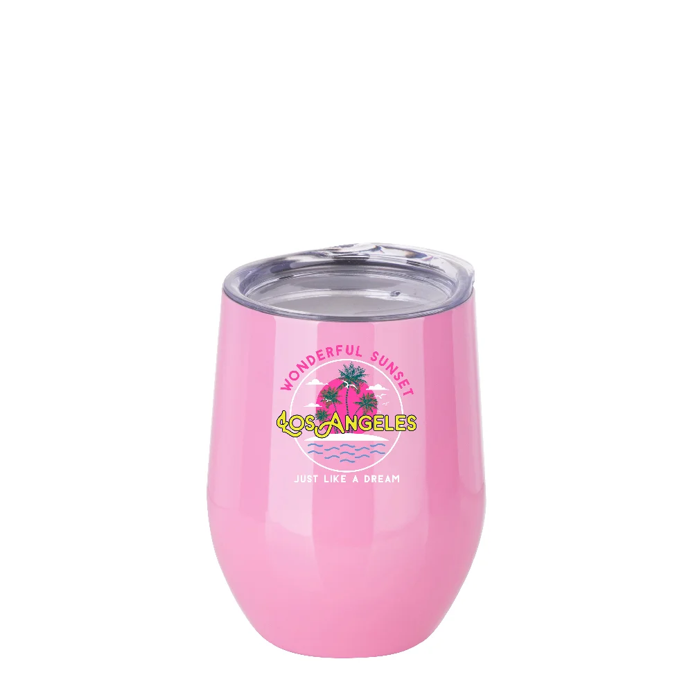 12oz 360ml Sublimation Wine Tumbler with Lid (Glossy Pink) thumbnail 3