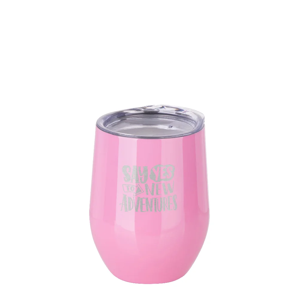 12oz 360ml Sublimation Wine Tumbler with Lid (Glossy Pink) thumbnail 4