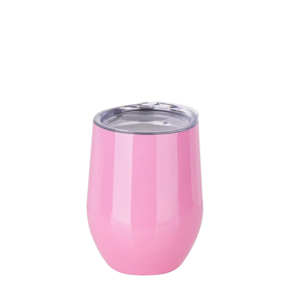 12oz 360ml Sublimation Wine Tumbler with Lid (Glossy Pink) thumbnail 1