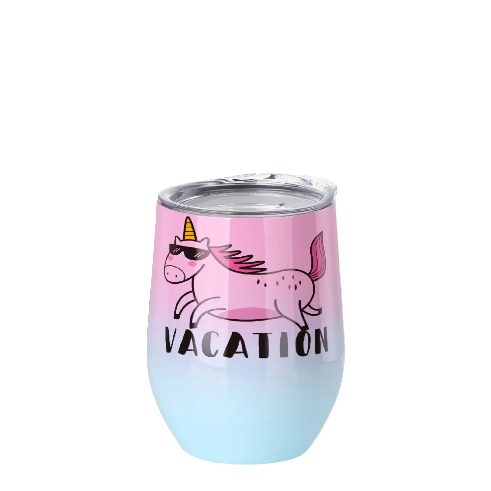 12oz 360ml Sublimation Wine Tumbler with Lid (Ombre Pink+Blue)
