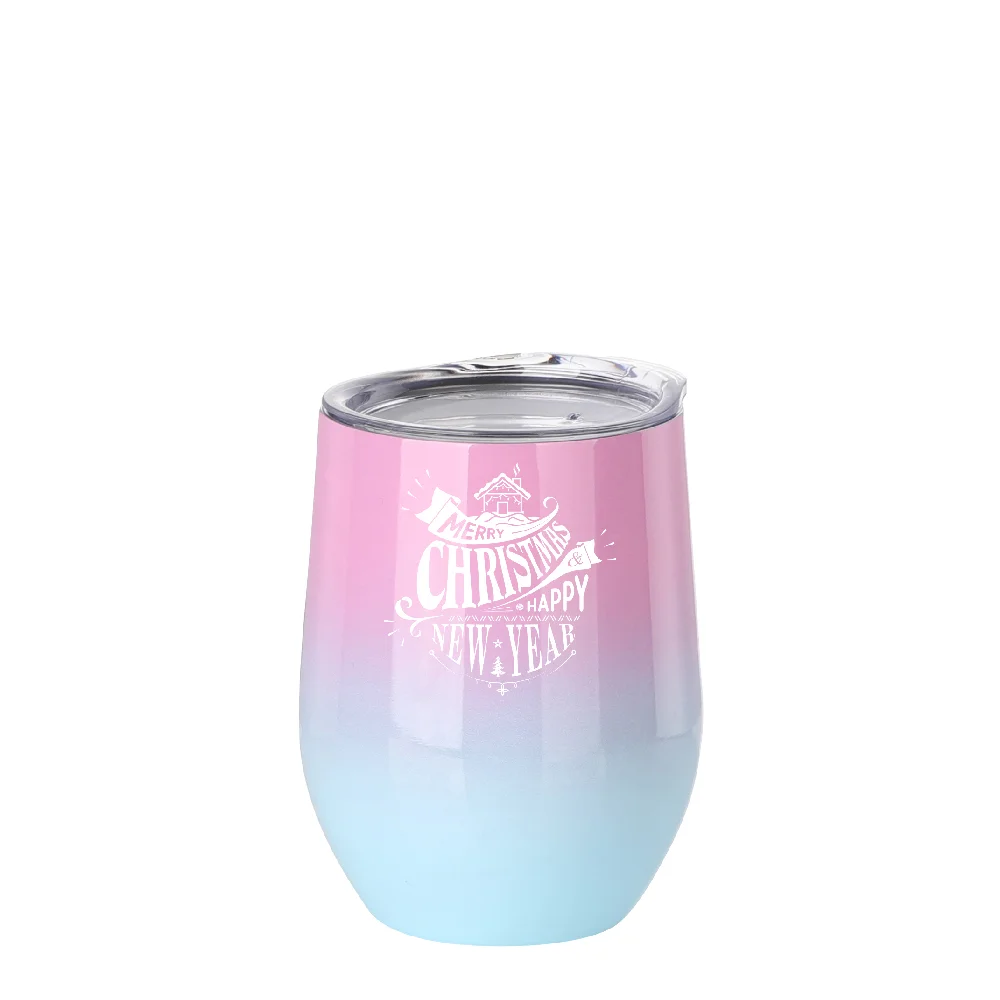 12oz 360ml Sublimation Wine Tumbler with Lid (Ombre Pink+Blue) thumbnail 3