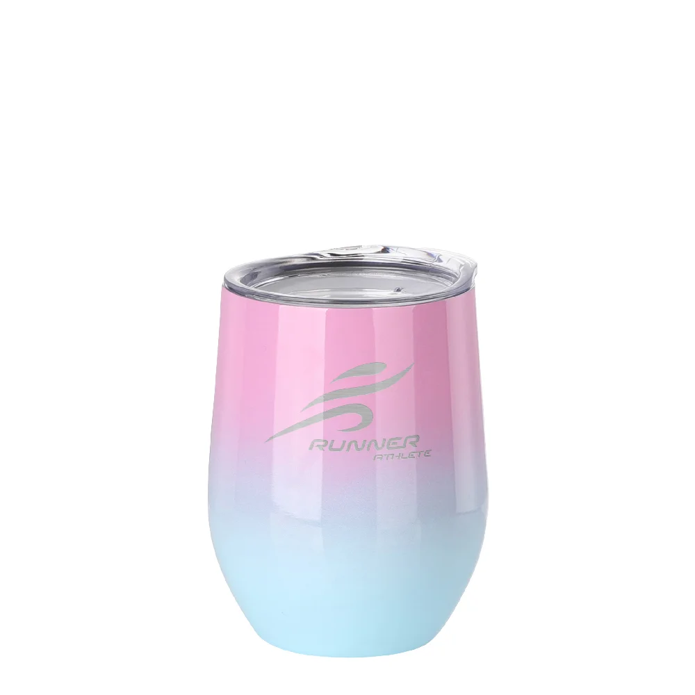 12oz 360ml Sublimation Wine Tumbler with Lid (Ombre Pink+Blue) thumbnail 4