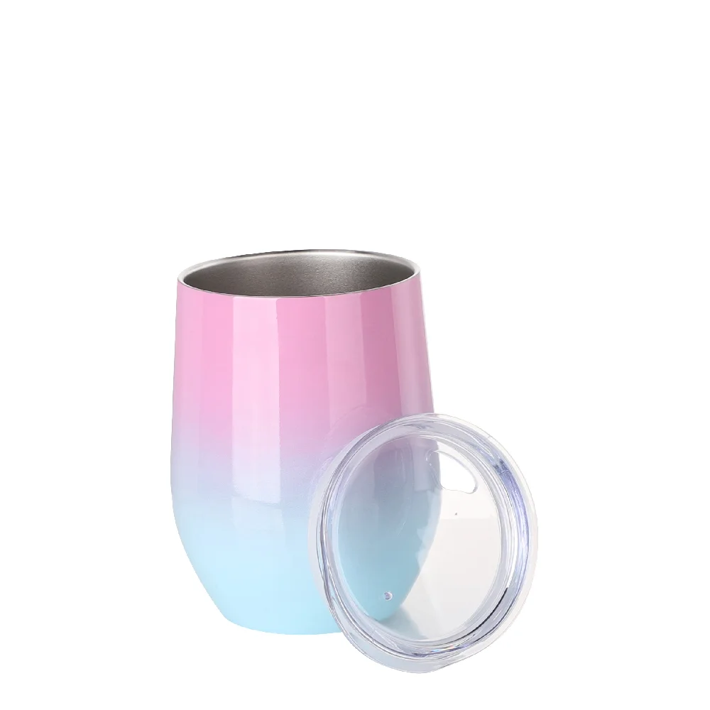 12oz 360ml Sublimation Wine Tumbler with Lid (Ombre Pink+Blue) thumbnail 5