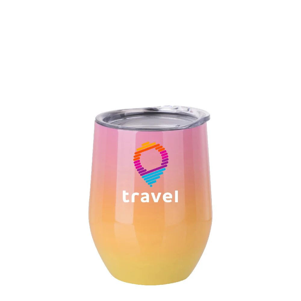 12oz 360ml Sublimation Wine Tumbler with Lid (Ombre Pink+Yellow) thumbnail 3