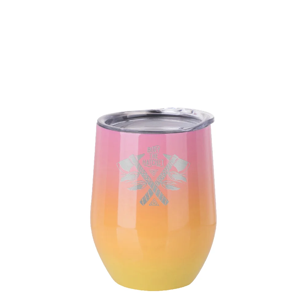12oz 360ml Sublimation Wine Tumbler with Lid (Ombre Pink+Yellow) thumbnail 4