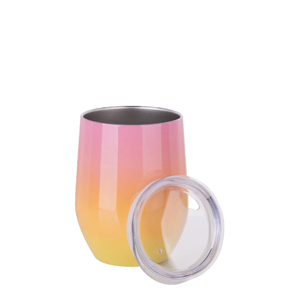 12oz 360ml Sublimation Wine Tumbler with Lid (Ombre Pink+Yellow) thumbnail 5