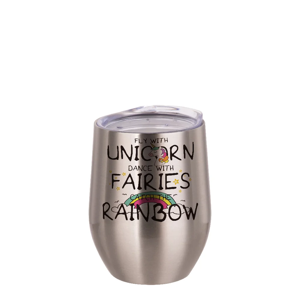 12oz 360ml Sublimation Wine Tumbler with Lid (Glossy Silver) thumbnail 2