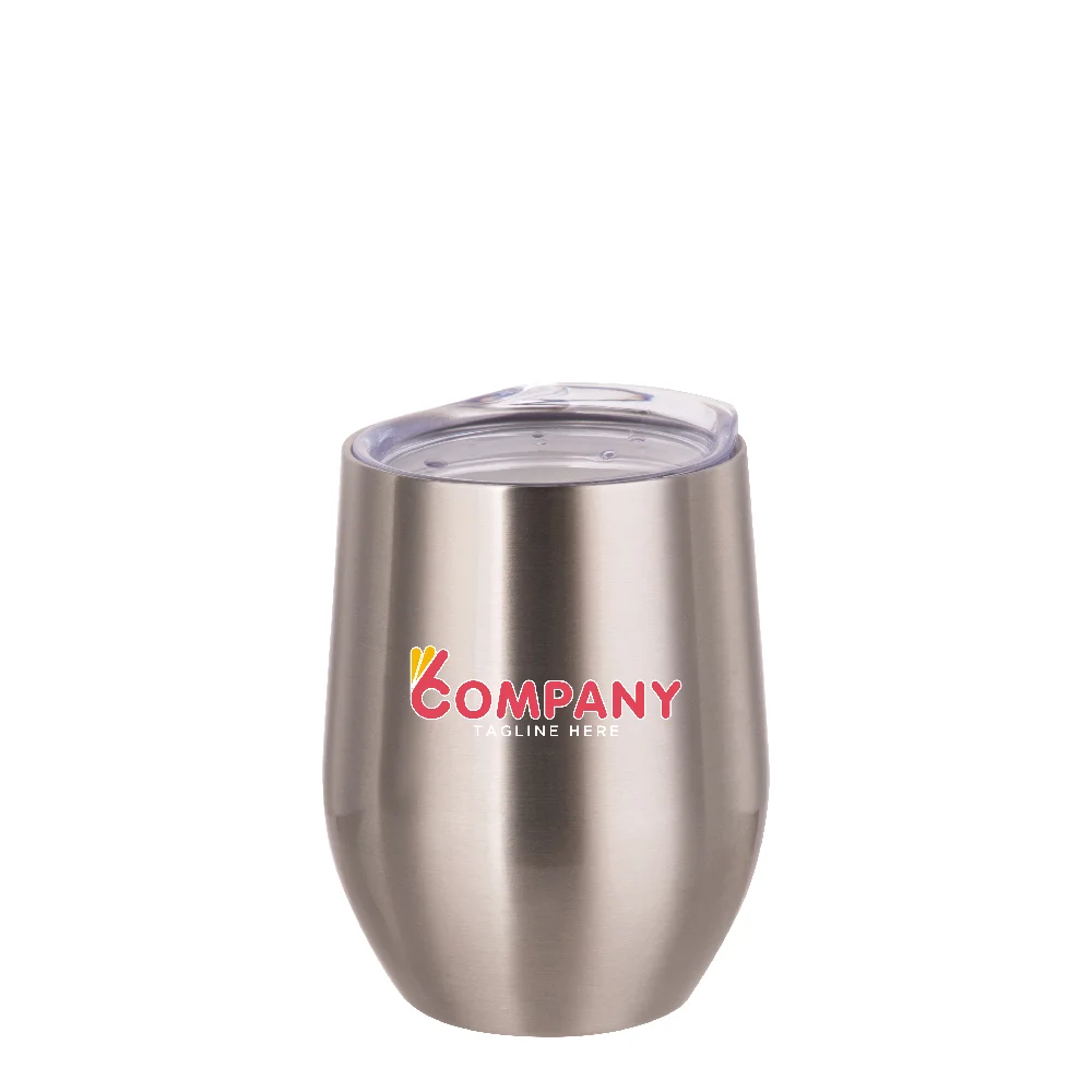 12oz 360ml Sublimation Wine Tumbler with Lid (Glossy Silver) thumbnail 3