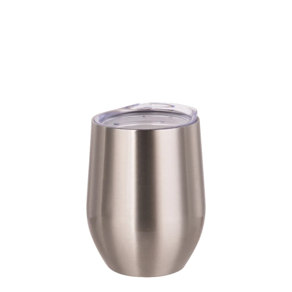 12oz 360ml Sublimation Wine Tumbler with Lid (Glossy Silver) thumbnail 1