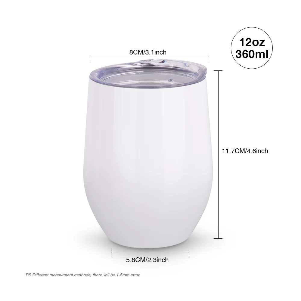 12OZ 360ml Sublimation Stainless Steel Wine Cup (Glossy White) thumbnail 4