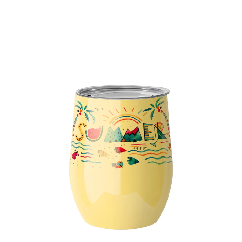 12oz 360ml Sublimation Wine Tumbler with Lid (Glossy Yellow) thumbnail 2