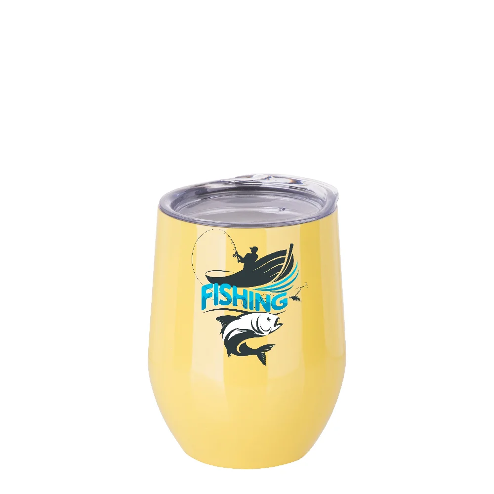 12oz 360ml Sublimation Wine Tumbler with Lid (Glossy Yellow) thumbnail 3