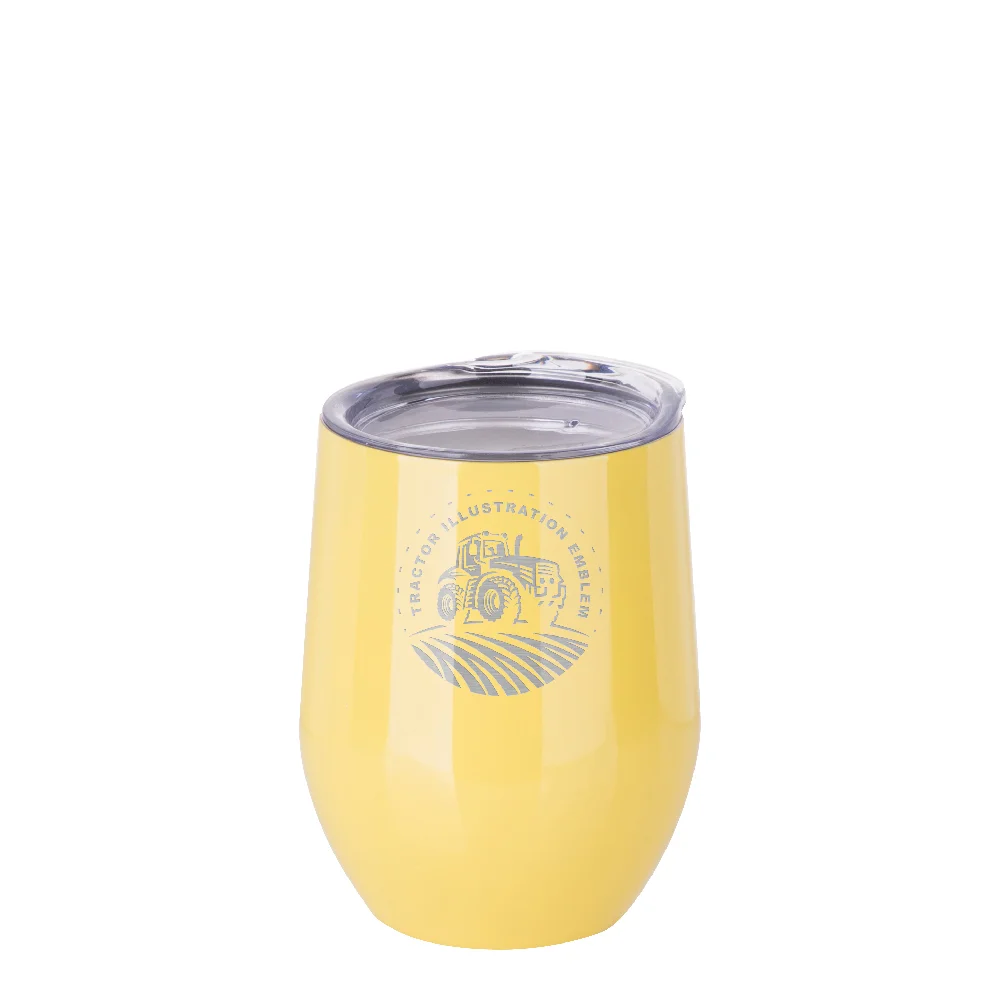 12oz 360ml Sublimation Wine Tumbler with Lid (Glossy Yellow) thumbnail 4