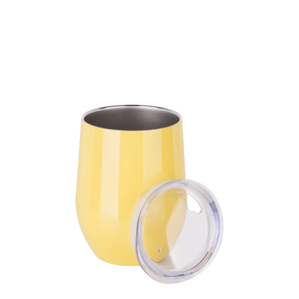 12oz 360ml Sublimation Wine Tumbler with Lid (Glossy Yellow) thumbnail 5
