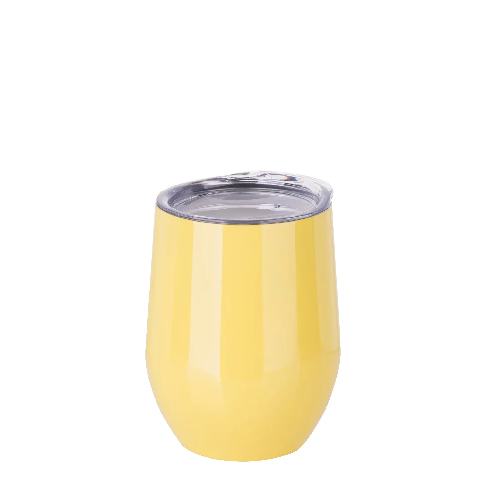 12oz 360ml Sublimation Wine Tumbler with Lid (Glossy Yellow) thumbnail 1