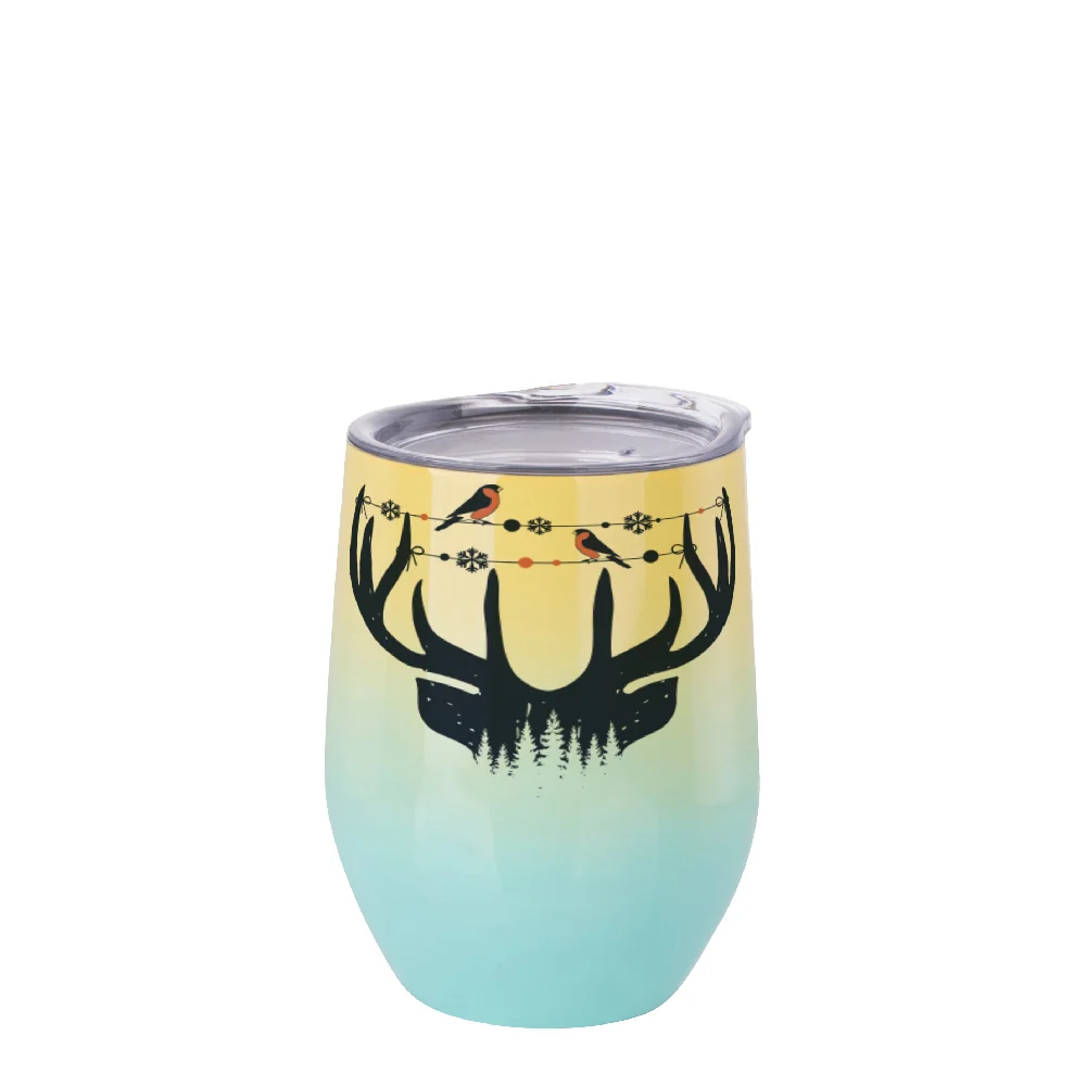 12oz 360ml Sublimation Wine Tumbler with Lid (Ombre Yellow+Blue)
