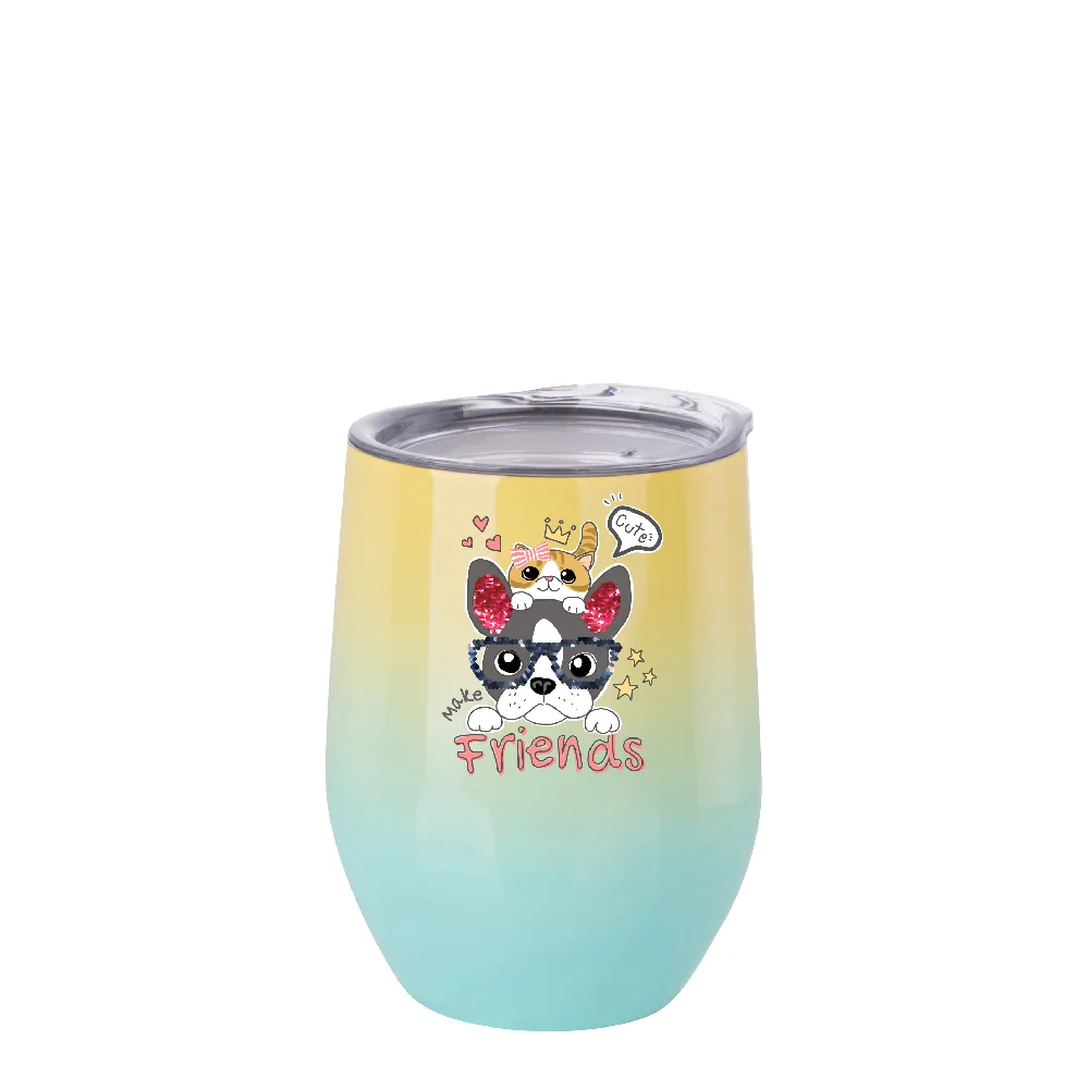 12oz 360ml Sublimation Wine Tumbler with Lid (Ombre Yellow+Blue) thumbnail 3