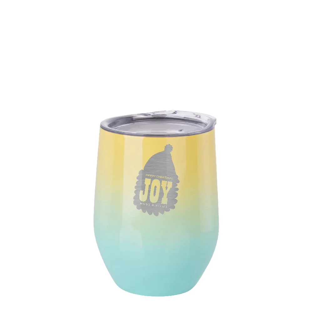 12oz 360ml Sublimation Wine Tumbler with Lid (Ombre Yellow+Blue) thumbnail 4