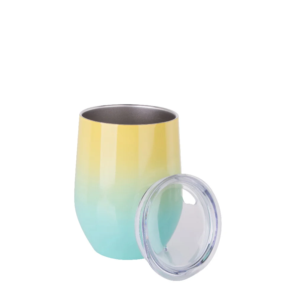 12oz 360ml Sublimation Wine Tumbler with Lid (Ombre Yellow+Blue) thumbnail 6