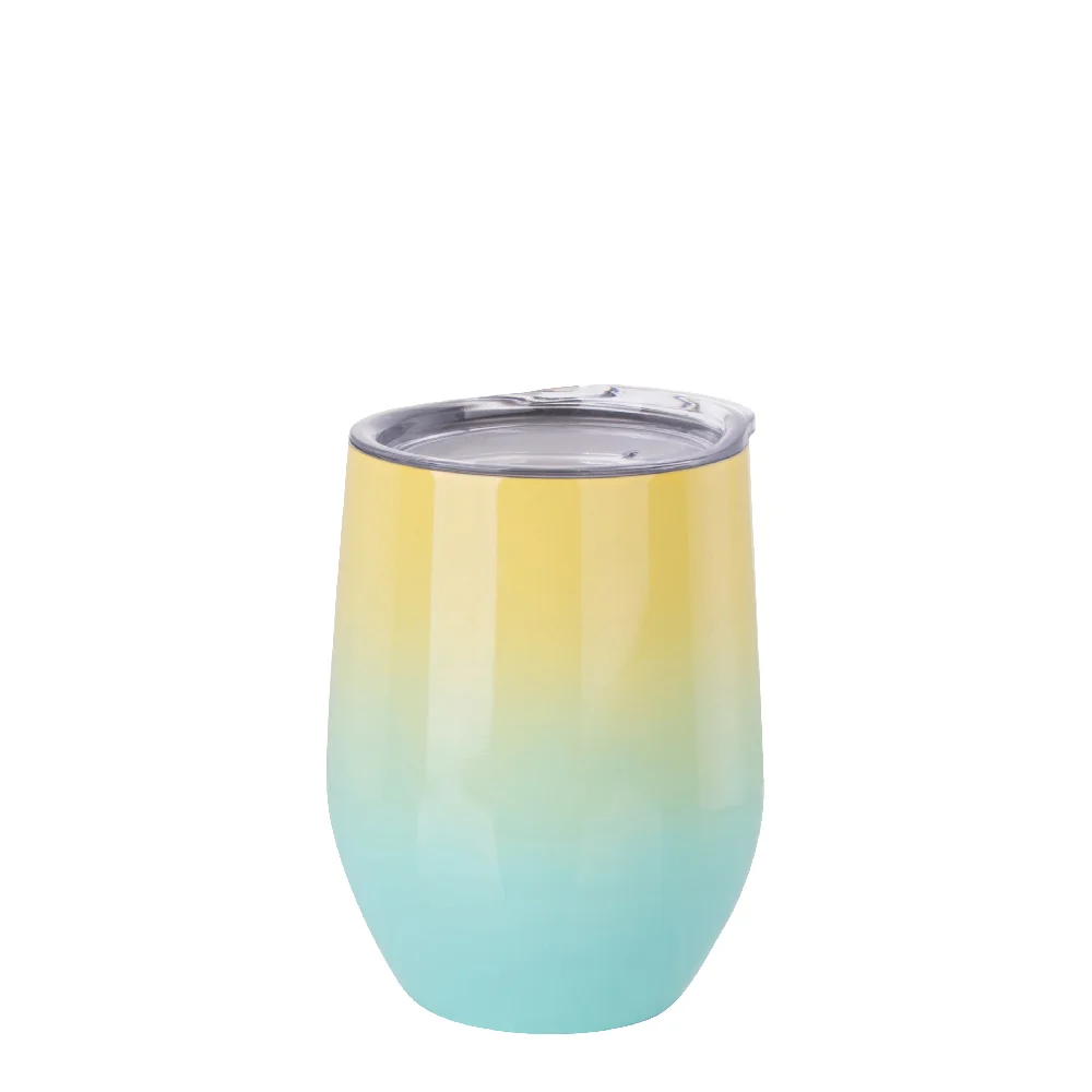 12oz 360ml Sublimation Wine Tumbler with Lid (Ombre Yellow+Blue)