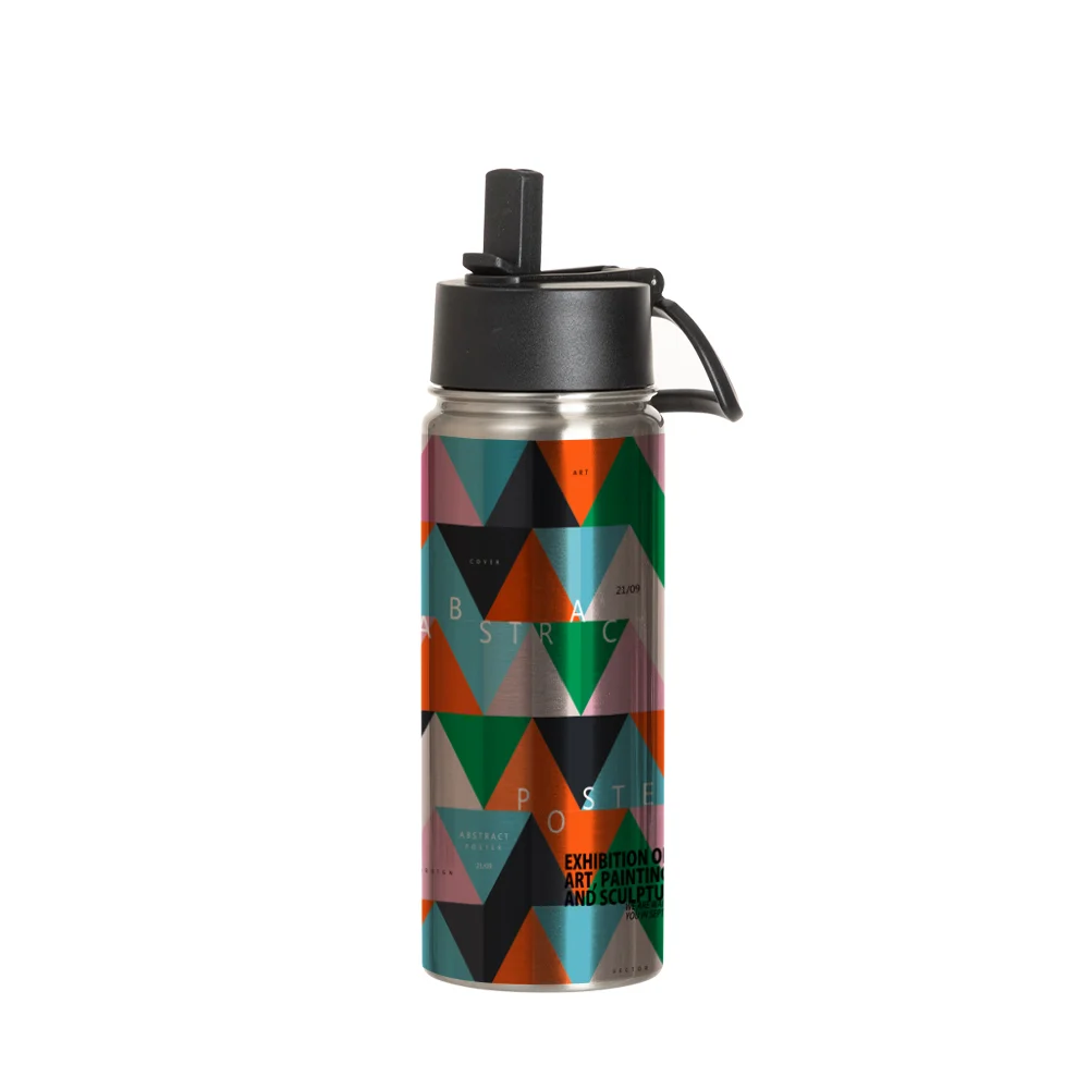 27OZ 800ml Stainless Steel Water Bottle withBlack Straw Lid (Silver, Single Wall) thumbnail 2