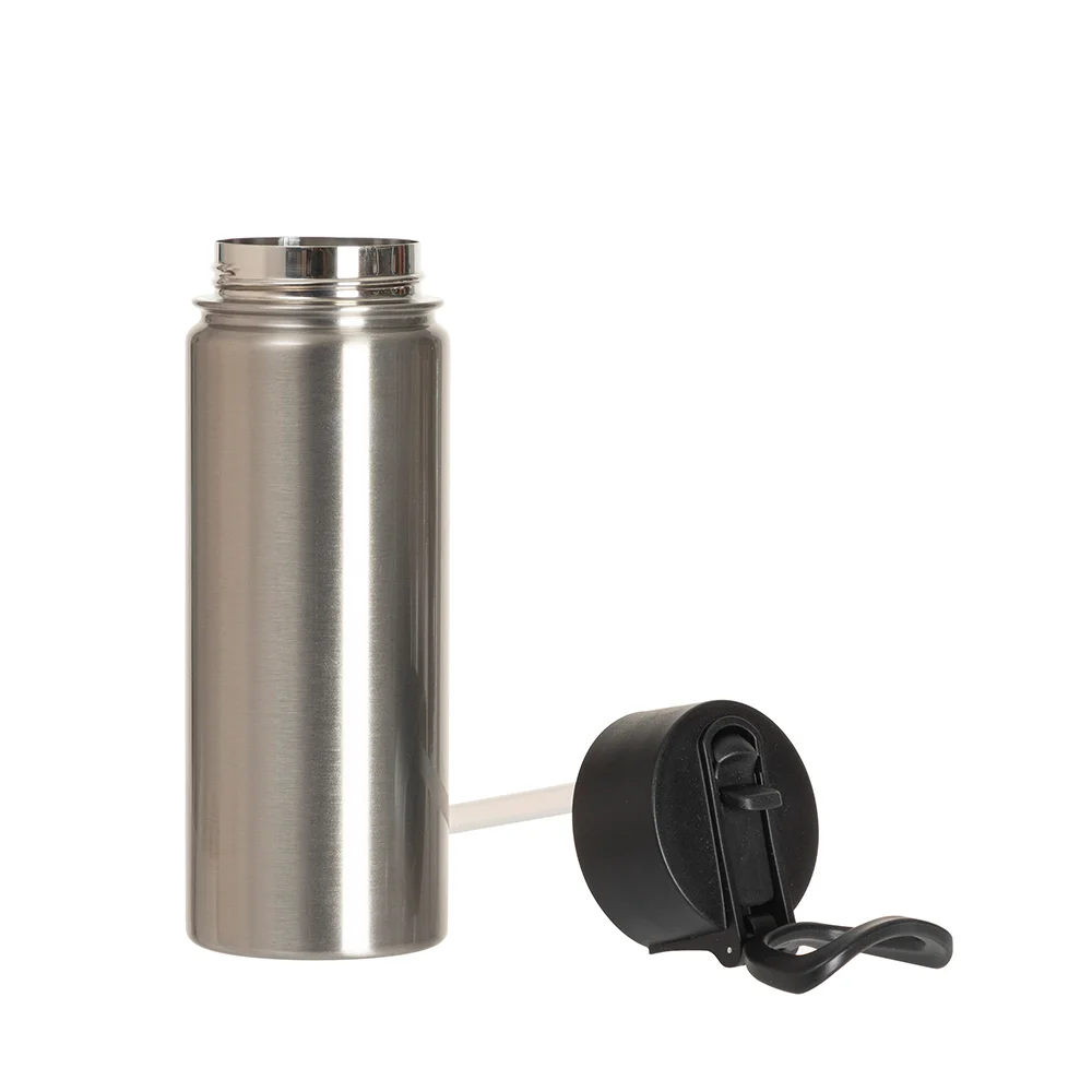 27OZ 800ml Stainless Steel Water Bottle withBlack Straw Lid (Silver, Single Wall) thumbnail 3