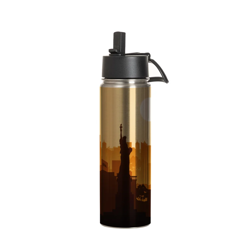 30OZ 900ml Stainless Steel Water Bottle withBlack Straw Lid (Silver, Single Wall) thumbnail 2