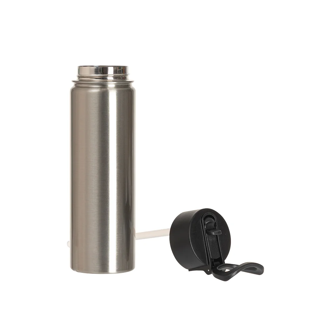 30OZ 900ml Stainless Steel Water Bottle withBlack Straw Lid (Silver, Single Wall) thumbnail 4