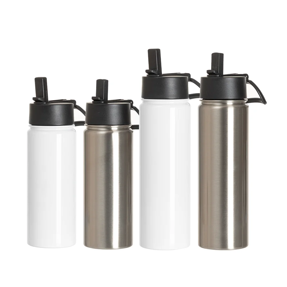 30OZ 900ml Stainless Steel Water Bottle withBlack Straw Lid (Silver, Single Wall) thumbnail 5