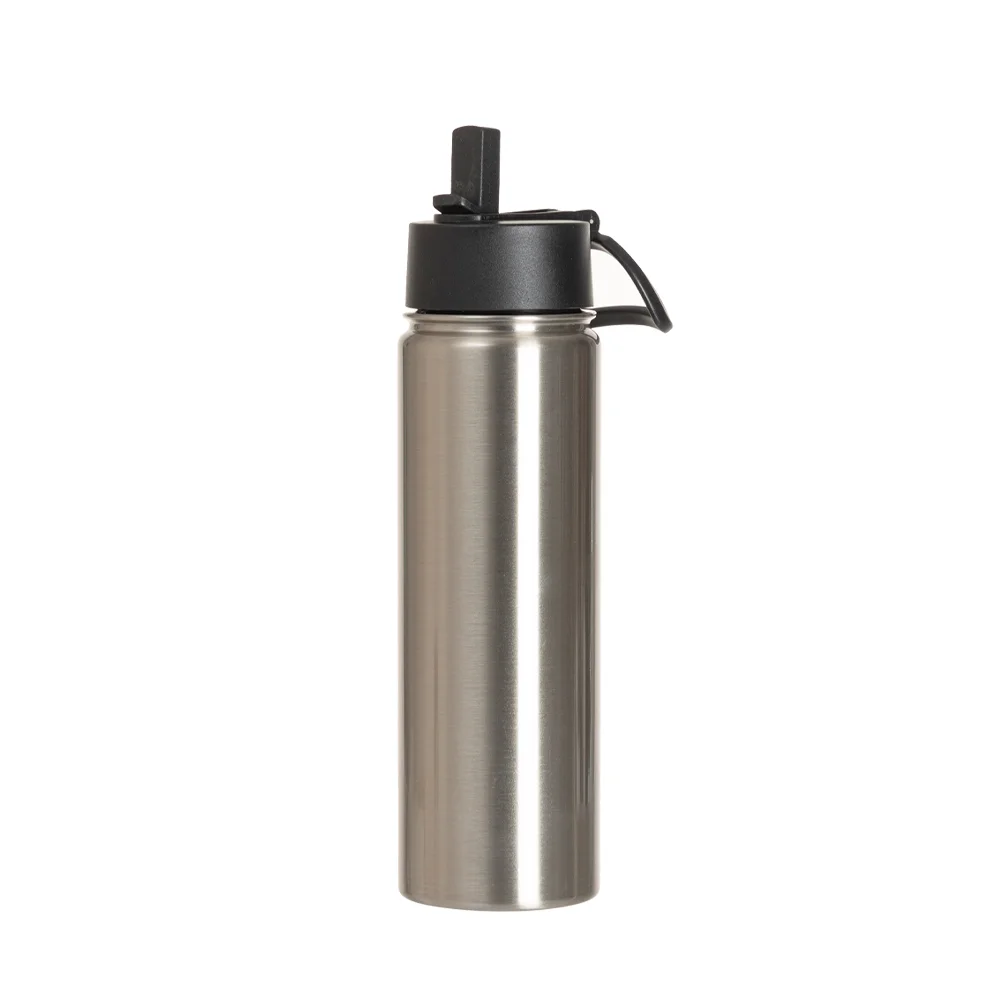 30OZ 900ml Stainless Steel Water Bottle withBlack Straw Lid (Silver, Single Wall) thumbnail 1