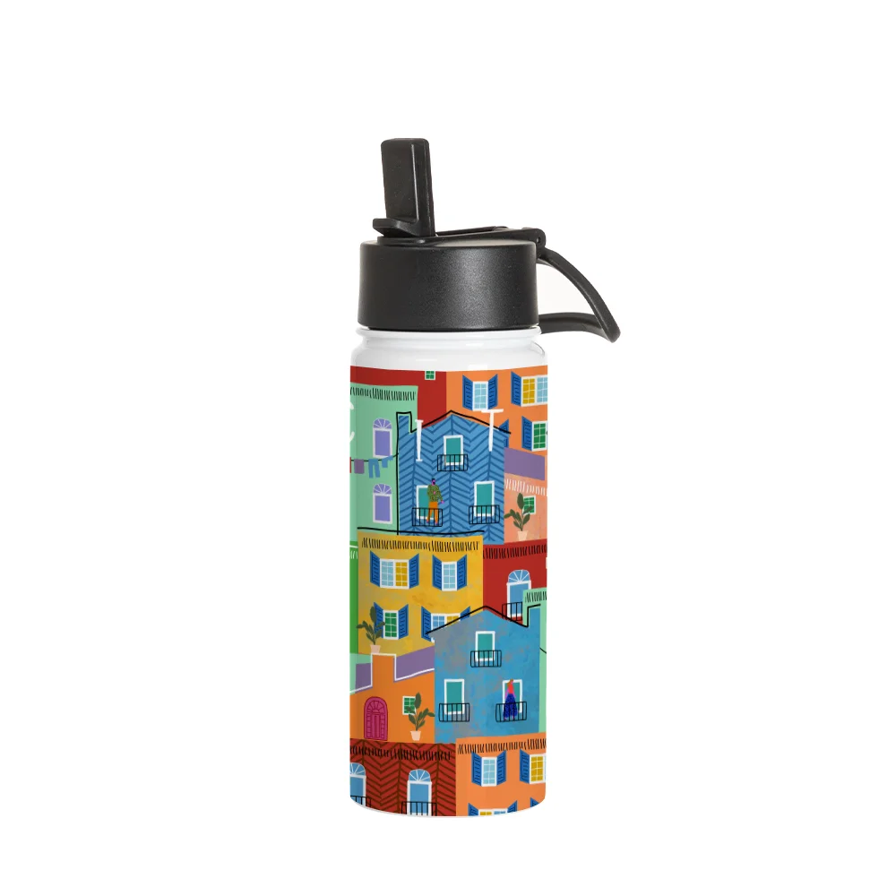 27OZ 800ml Stainless Steel Water Bottle withBlack Straw Lid (White, Single Wall)