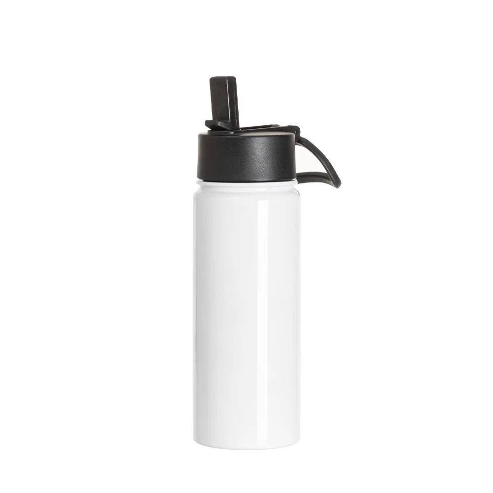 27OZ 800ml Stainless Steel Water Bottle withBlack Straw Lid (White, Single Wall)
