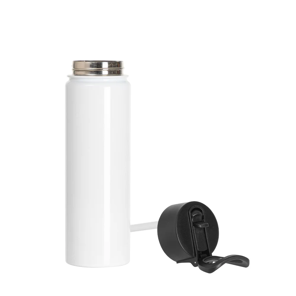 30OZ 900ml Stainless Steel Water Bottle withBlack Straw Lid (White, Single Wall) thumbnail 3