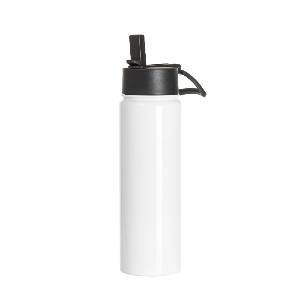 30OZ 900ml Stainless Steel Water Bottle withBlack Straw Lid (White, Single Wall)