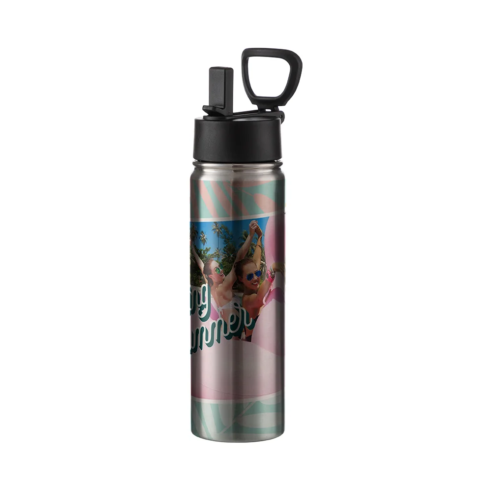 22OZ 650ml Stainless Steel Flask with Wide Mouth, Straw & Portable Handle (Silver)