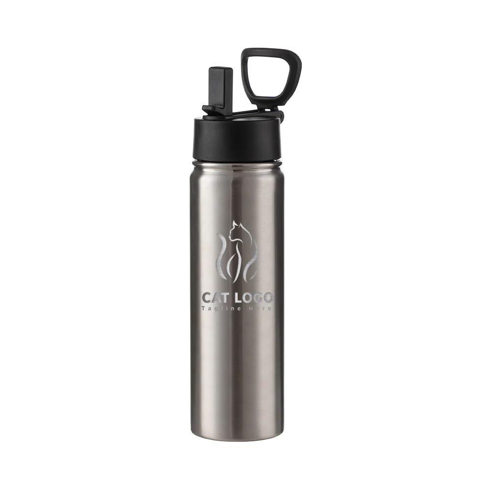 22OZ 650ml Stainless Steel Flask with Wide Mouth, Straw & Portable Handle (Silver) thumbnail 4
