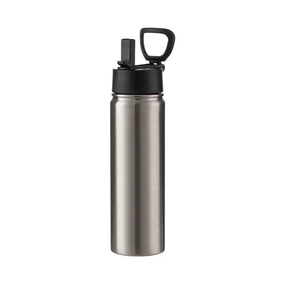 22OZ 650ml Stainless Steel Flask with Wide Mouth, Straw & Portable Handle (Silver)