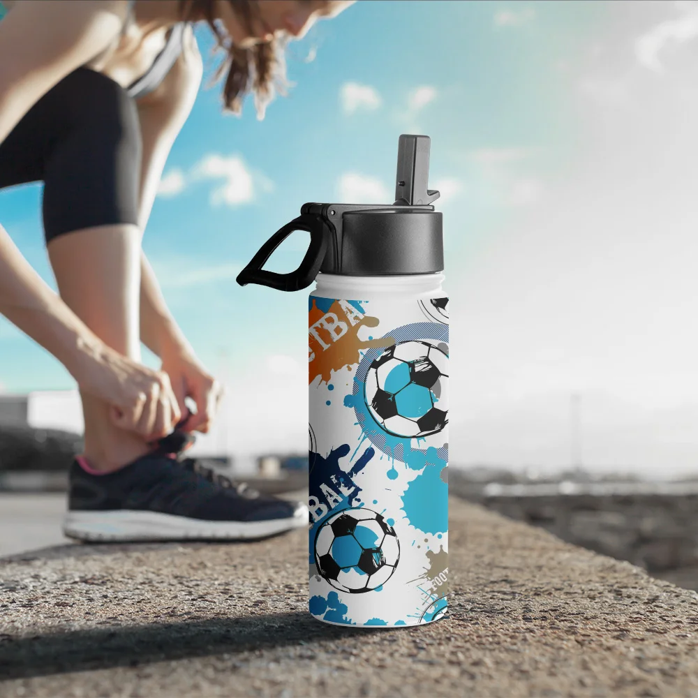 18OZ 550ml Stainless Steel Flask with Wide Mouth, Straw & Portable Handle (White)