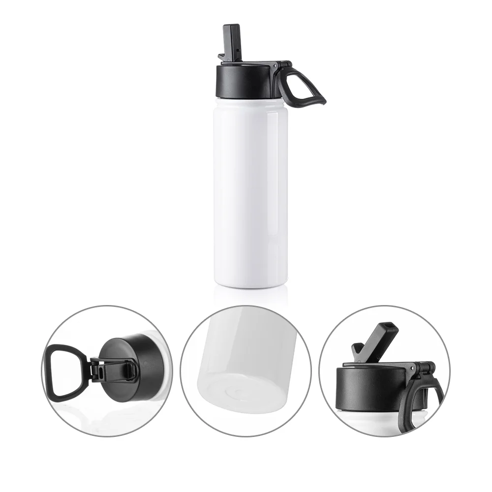 18OZ 550ml Stainless Steel Flask with Wide Mouth, Straw & Portable Handle (White) thumbnail 3