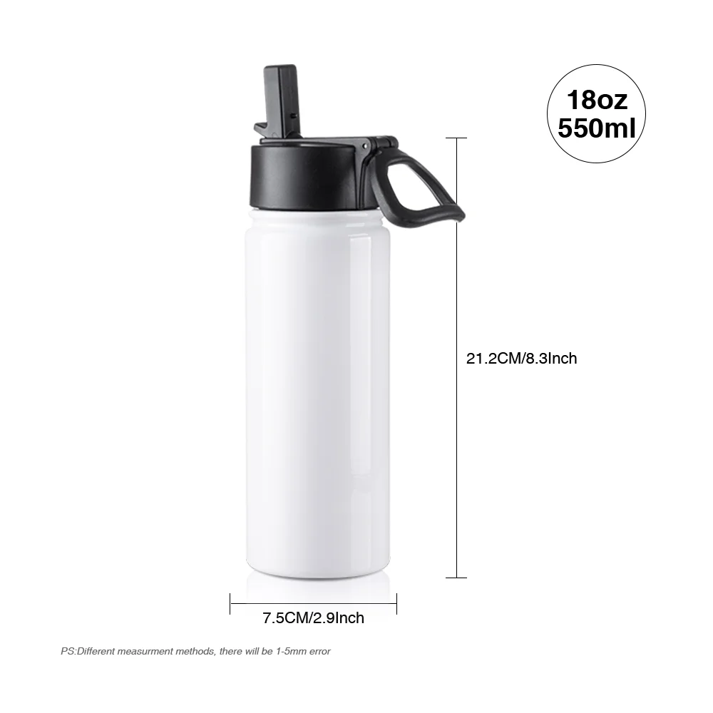 18OZ 550ml Stainless Steel Flask with Wide Mouth, Straw & Portable Handle (White) thumbnail 5