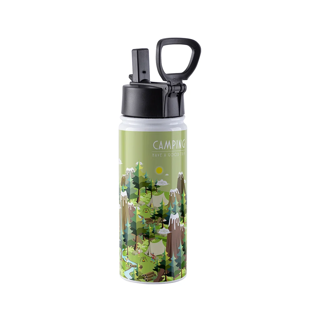 18OZ 550ml Stainless Steel Flask with Wide Mouth, Straw & Portable Handle (White) thumbnail 6