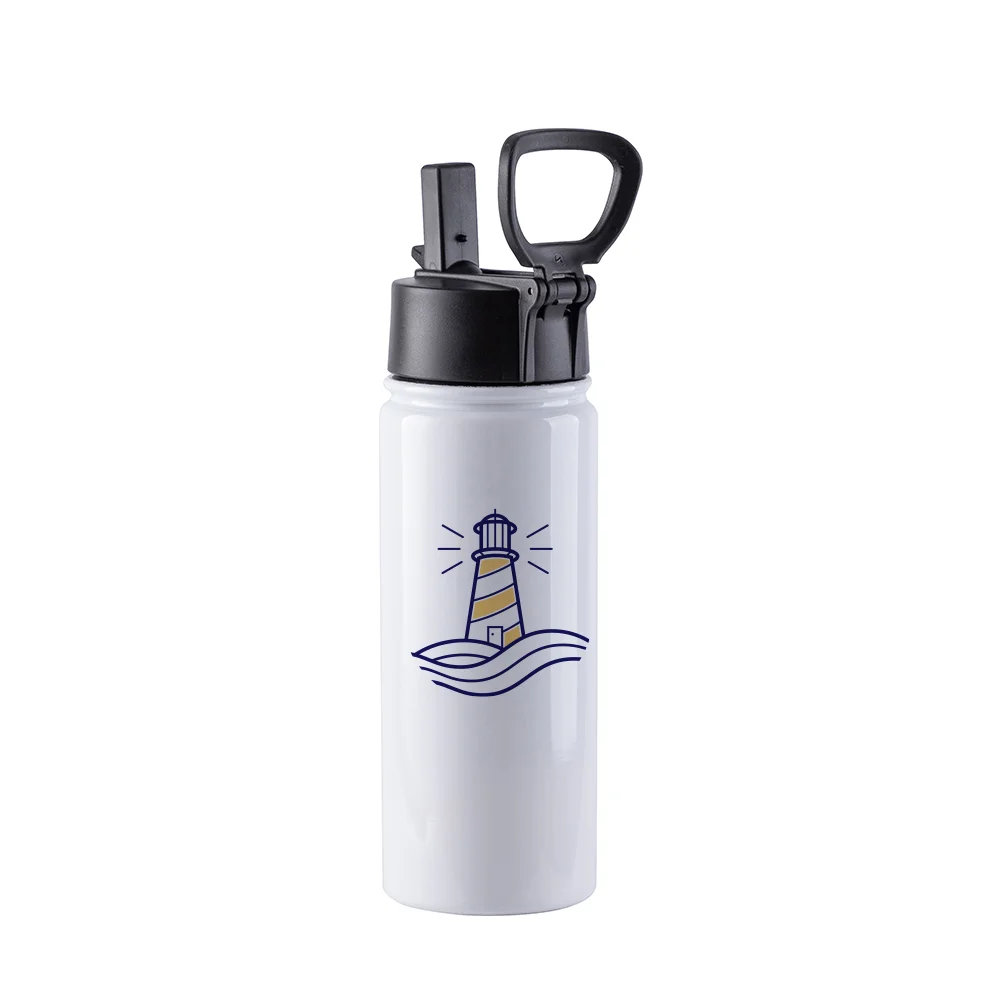18OZ 550ml Stainless Steel Flask with Wide Mouth, Straw & Portable Handle (White) thumbnail 7