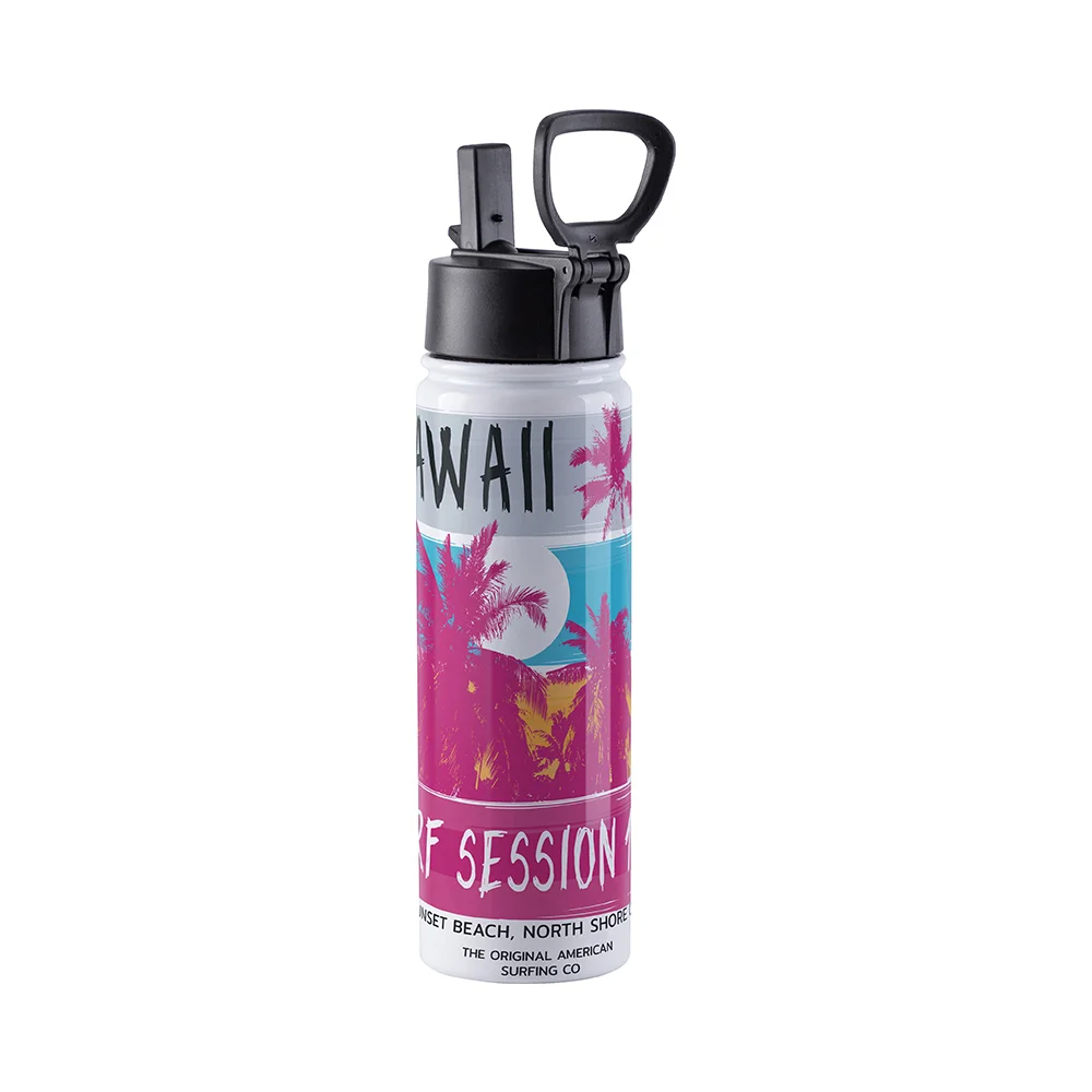22OZ 650ml Stainless Steel Flask with Wide Mouth, Straw & Portable Handle (White)