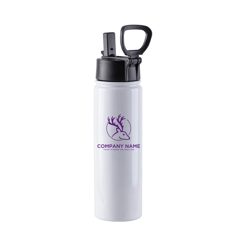 22OZ 650ml Stainless Steel Flask with Wide Mouth, Straw & Portable Handle (White) thumbnail 3
